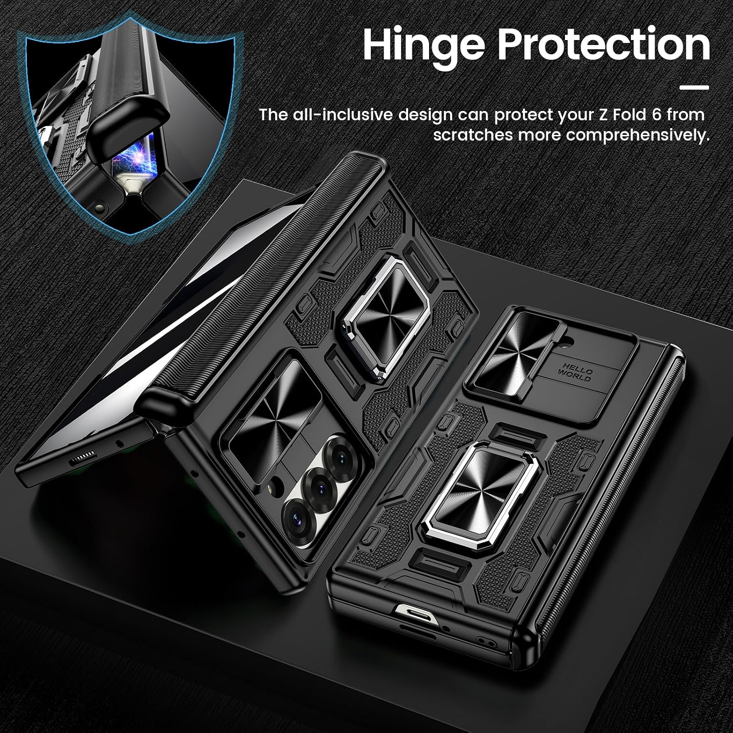 VEGO for Galaxy Z Fold 6 Case, Belt Clip Holster & 360°Ring Magnetic Kickstand & Camera Cover & Privacy Screen Protector, Hinge Protection Shockproof Cover for Samsung Z Fold6 - Privacy Black