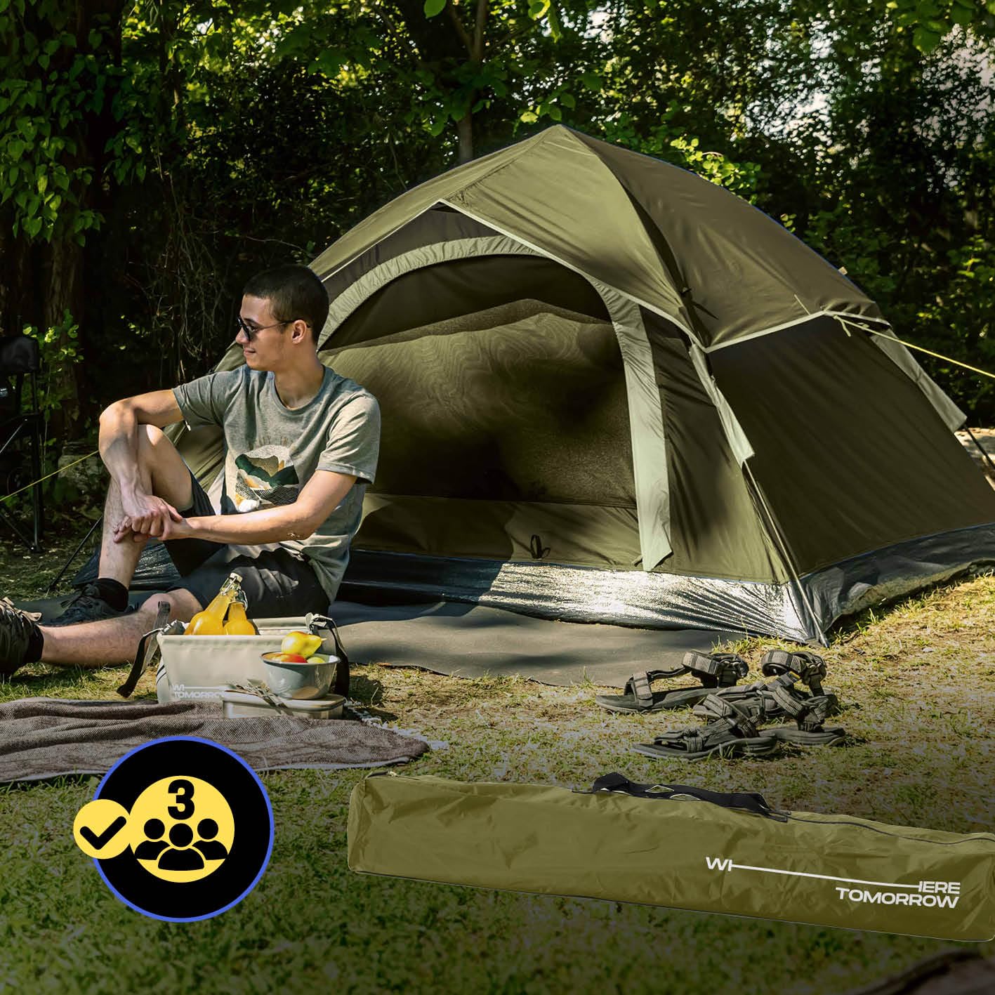 Lumaland Tienda de campaña Outdoor Light Pop Up Ligera para 3 Personas Camping Acampada Festival 210 x 190 x 110 cm Verde