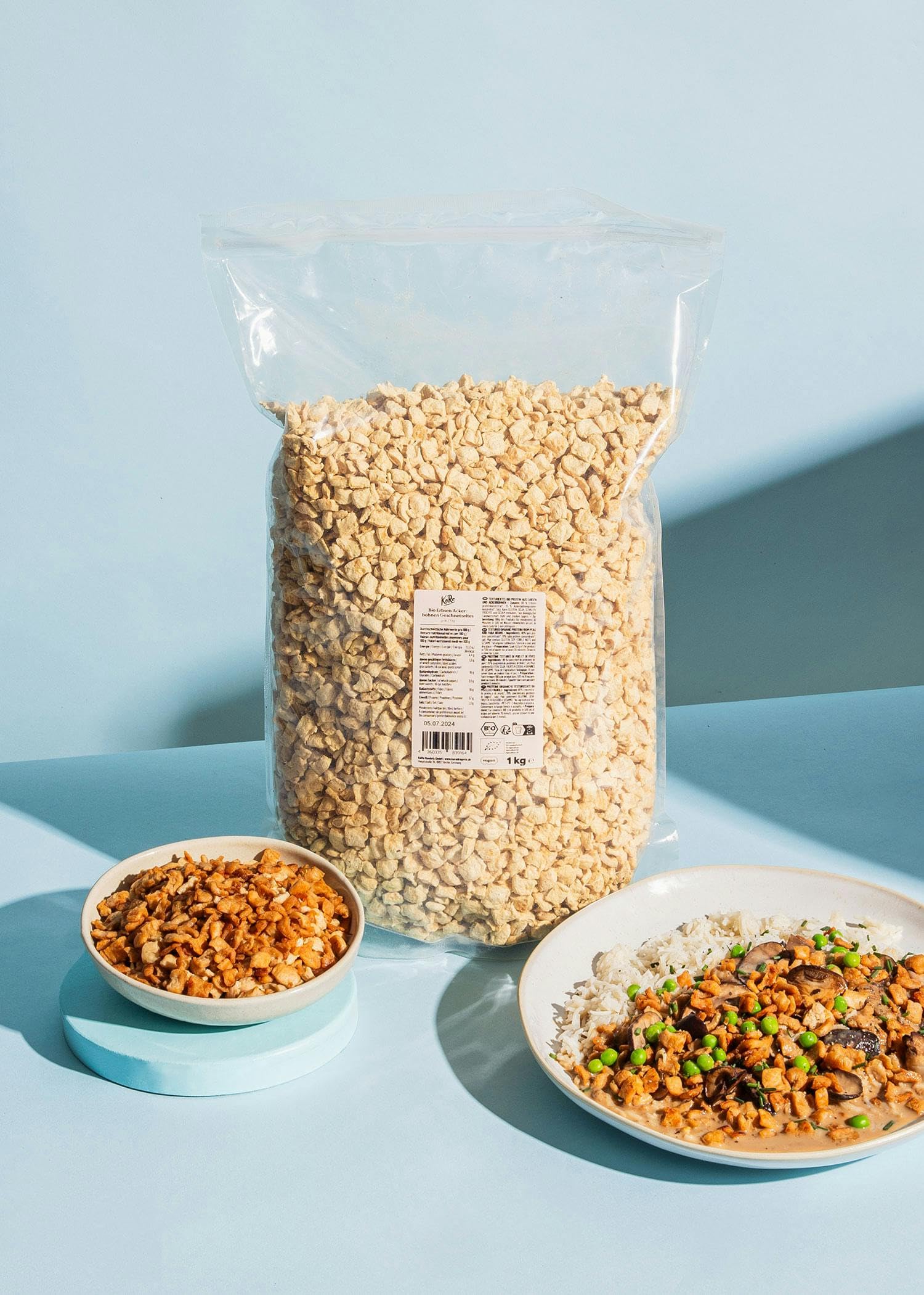 KoRo – Protéines de pois et de fèves gros morceaux 1kg – Alternative végétale sans soja – Texture fondante et riche en protéines – Idéal pour blanquettes et gyros