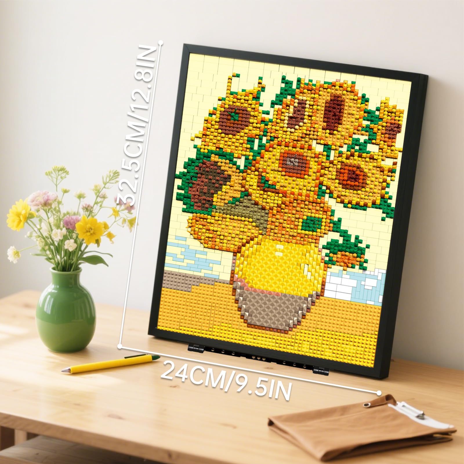 HJPLPXH Pixel Sunflower Painting Frame Art Crafts for Home Office Decor Micro Mini Building Block Art Model - Image 2