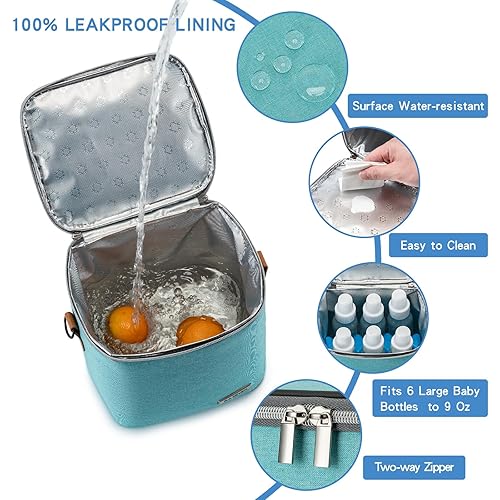 Miniatura 3 de Bolsa enfriadora de leche materna con bolsa de hielo para 6 biberones de hasta 9 onzas, bolsa para biberones con correa para el hombro para madres