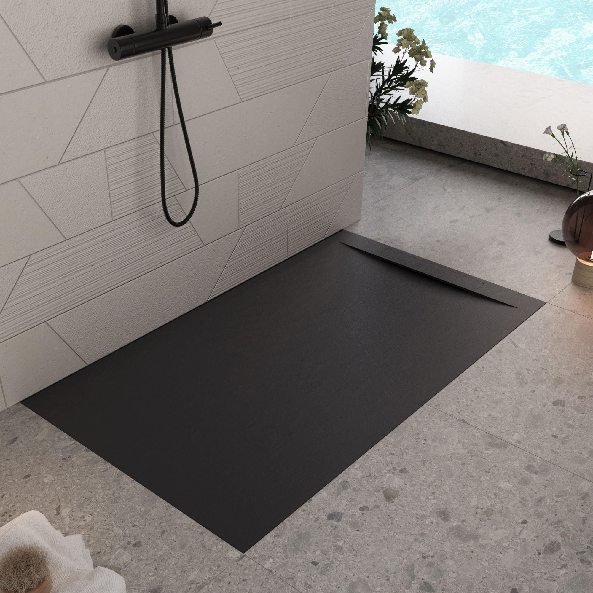 OLIMPO DOCCE - Piatto doccia in marmoresina NERO effetto pietra cemento VIN