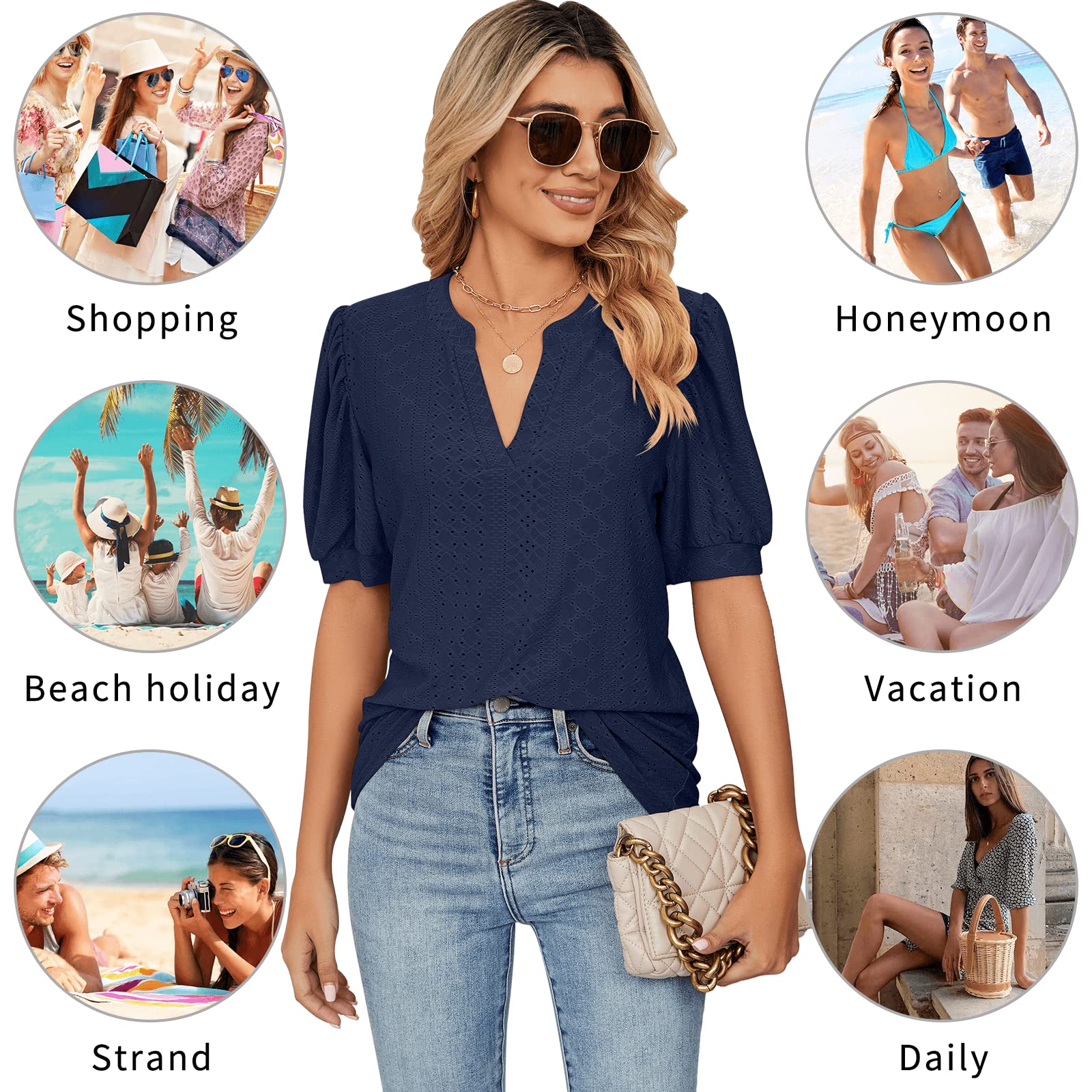 T Shirt Donna Estive con Scollo a V e Balze Manica Corta Magliette Donna Elegante Rilassato Bluse e Camicie da Donna