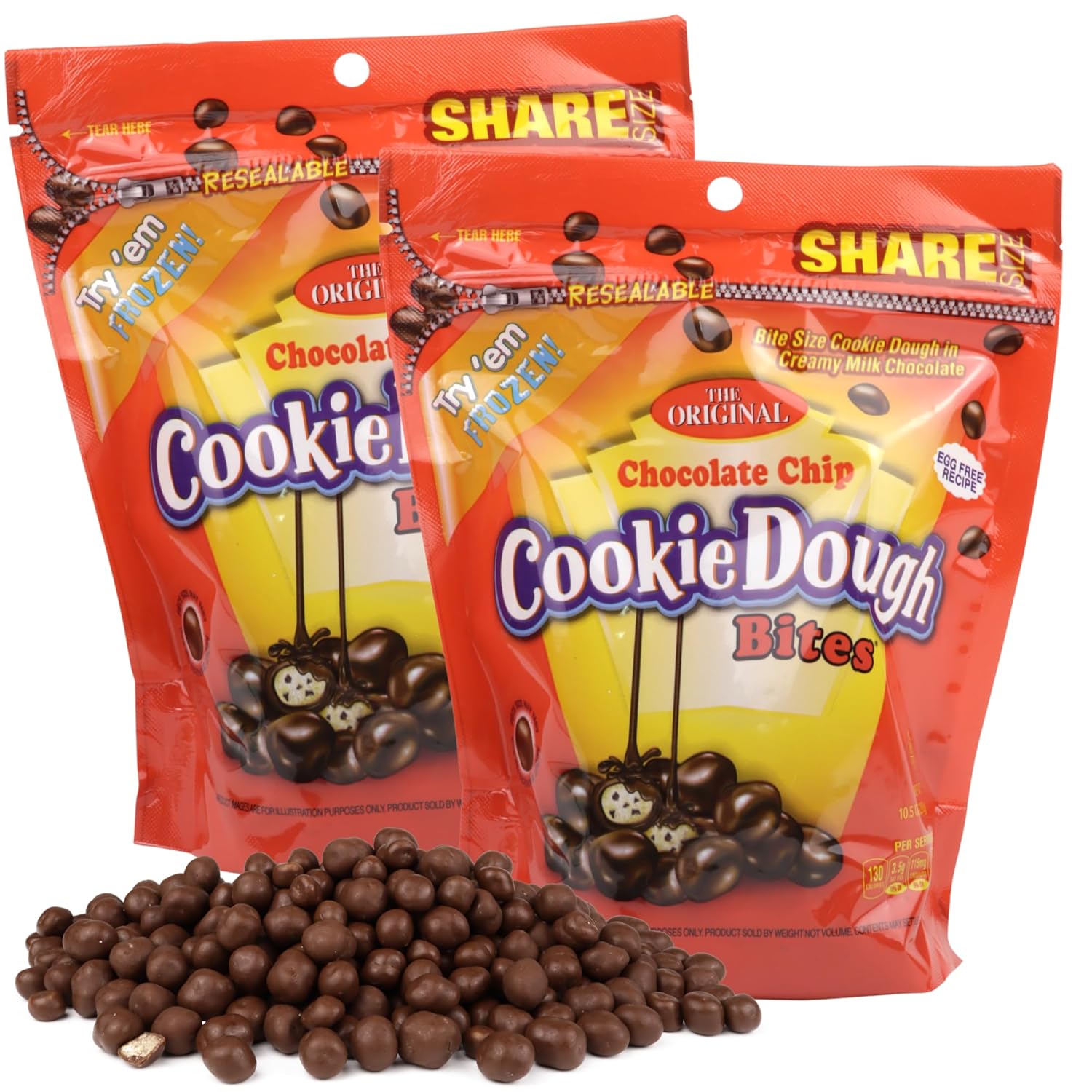 Bulk Original Cookie Dough Bites, Milk Chocolate Covered Candy, Resealable Share Size Bag, 10.5 Ounces (Pack of 2)