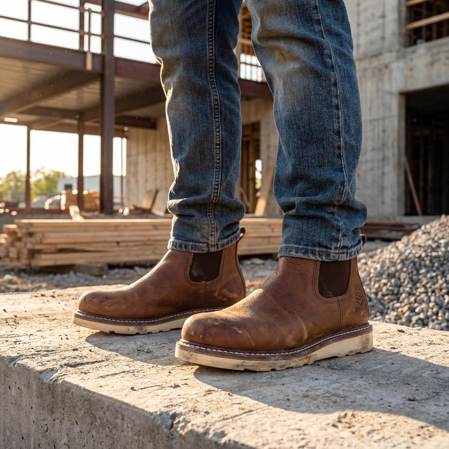 SUREWAY Men's Slip On Chlesea Work Boots for Men - Soft Toe,Lightweight Comfortable,Full Grain Leather,Slip-resistant Wedge Sole - Image 3