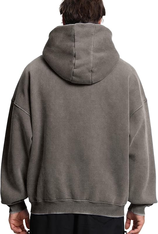 Dnzzs Mens Zip Up Hoodie Oversized Acid Wash Hoodie Heavyweight Fleece Full Zipper Vintage Sweatshirt Fall Fashion Zip Jacket,Grey,M image 5