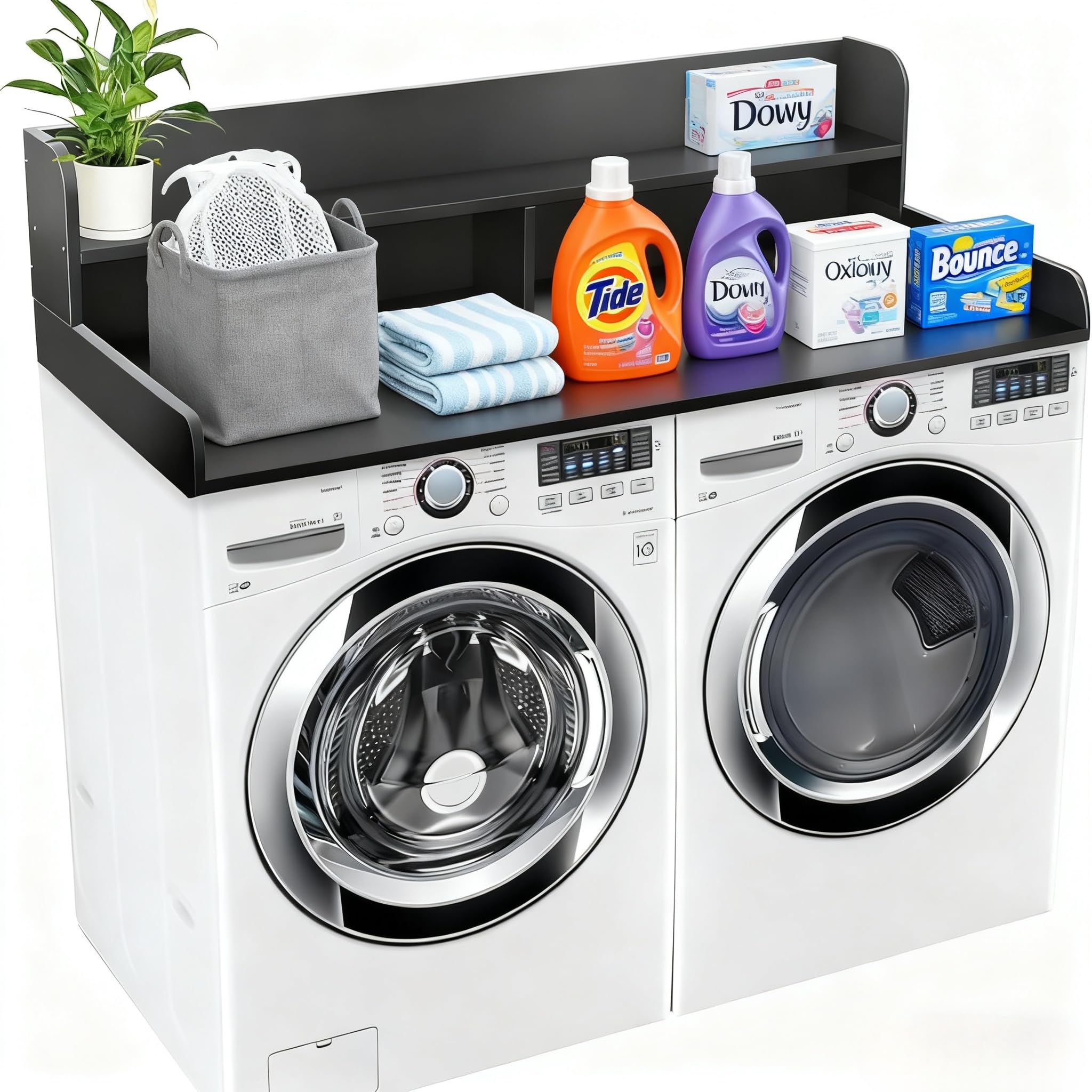 Photo 1 of ***FOR PARTS ONLY/ HAS BROKEN PIECES*** NAT MEYA 2-Tier Washer and Dryer Countertop, 54" W x 27.6" D Laundry Room Organization,Washer Dryer Topper Storage for Folding Clothes Over Washer and Dryer-Black