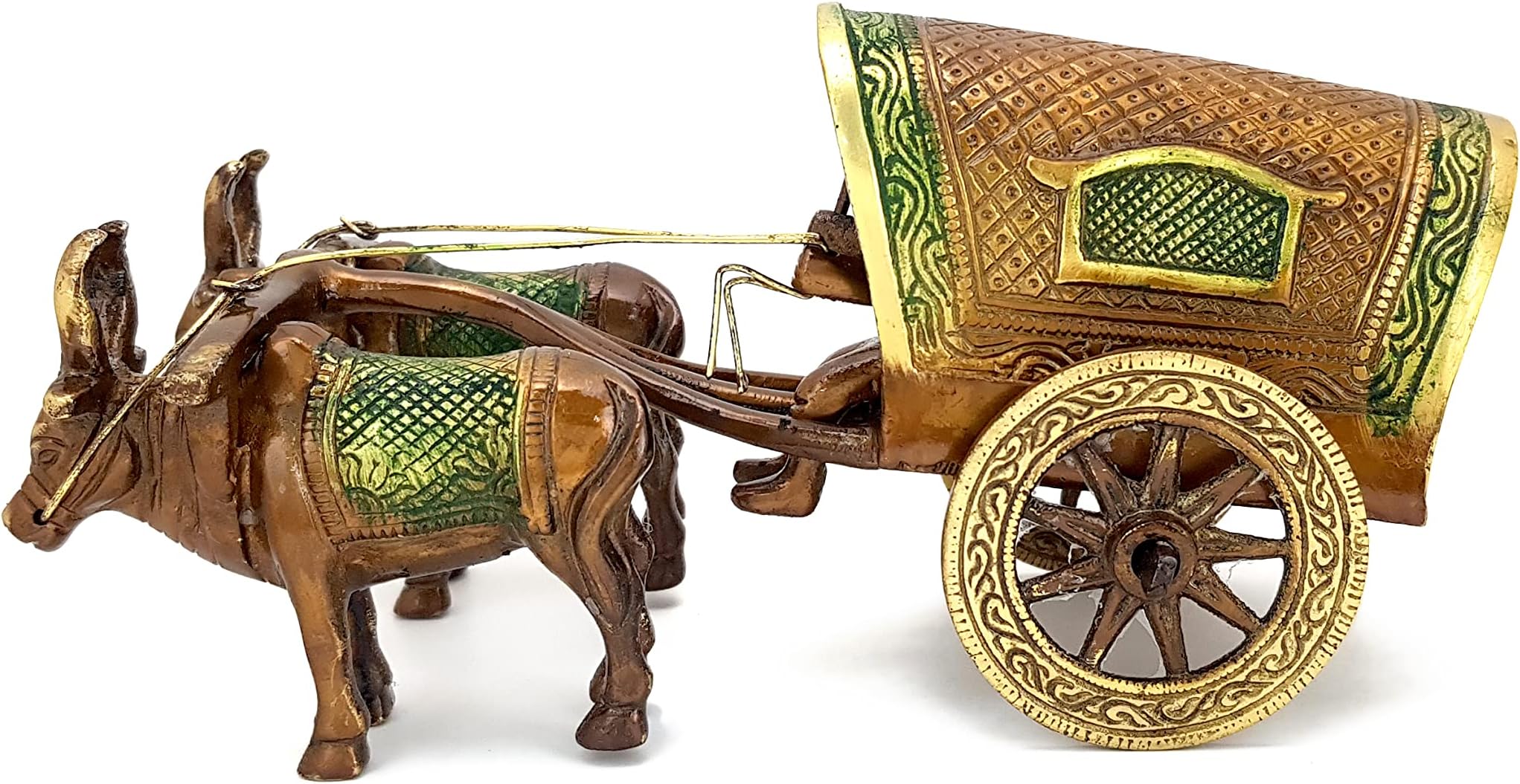 Amazon Brand - Umi Brass Covered Roof Village Bullock Cart Showpiece, Showpiece for Home and Office, Standard