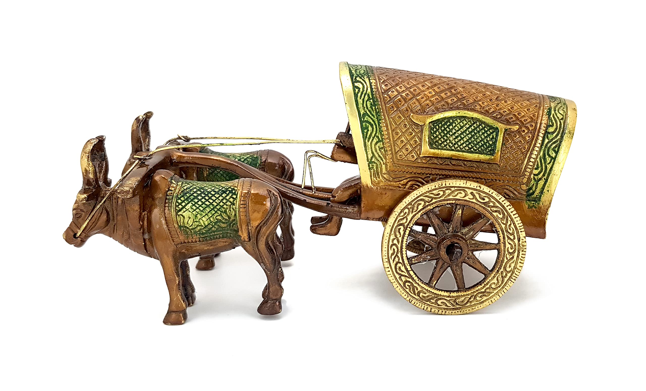 Amazon Brand - Umi Brass Covered Roof Village Bullock Cart Showpiece, Showpiece for Home and Office, Standard