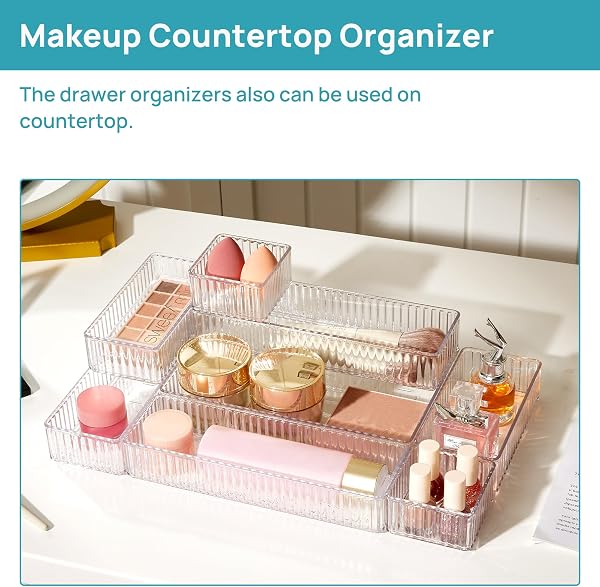 Vtopmart 7Pack Schubladen Organizer mit Geriffelt, 4 Größen Make up Ordnungssystem, Schminktisch Organizer Einsetzbar für Mak - 4