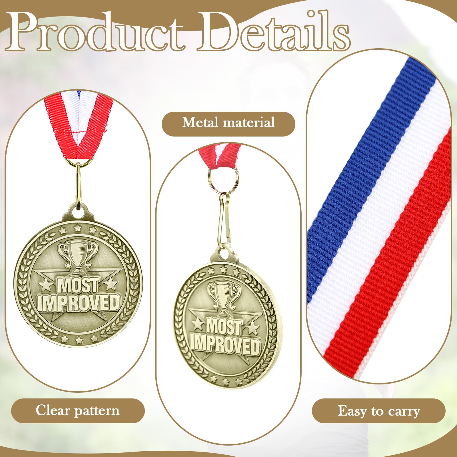 24 medallas mejoradas a granel de 2 pulgadas más mejoradas al jugador MIP con cintas para el cuello, premio de trofeo, regalo para competiciones educativas de graduación, torneos, logros de