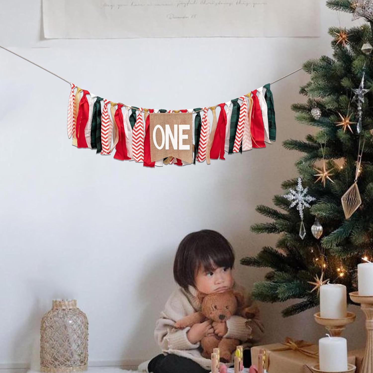 Christmas High Chair Banner for 1st Birthday - Red and Green One High Chair Banner, 1st Birthday Decoration for Boys Girls, Christmas Birthday Party Decorations,Merry Christmas Banner Photo Props - Image 5