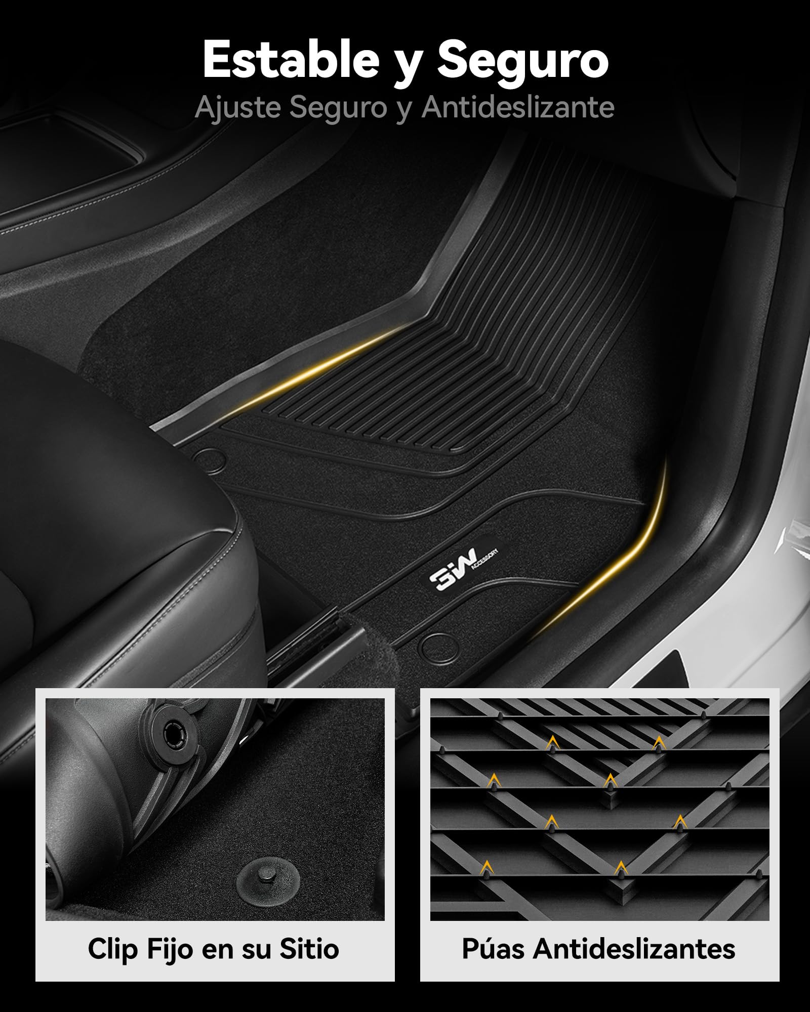 3W Juego Completo de Alfombrillas de Coche para Tesla Model Y 2020-2024 2025(No Compatible con Juniper),TPE para Todo Tipo de Clima,Alfombra Maletero y Alfombrillas Traseras Asiento Trasero
