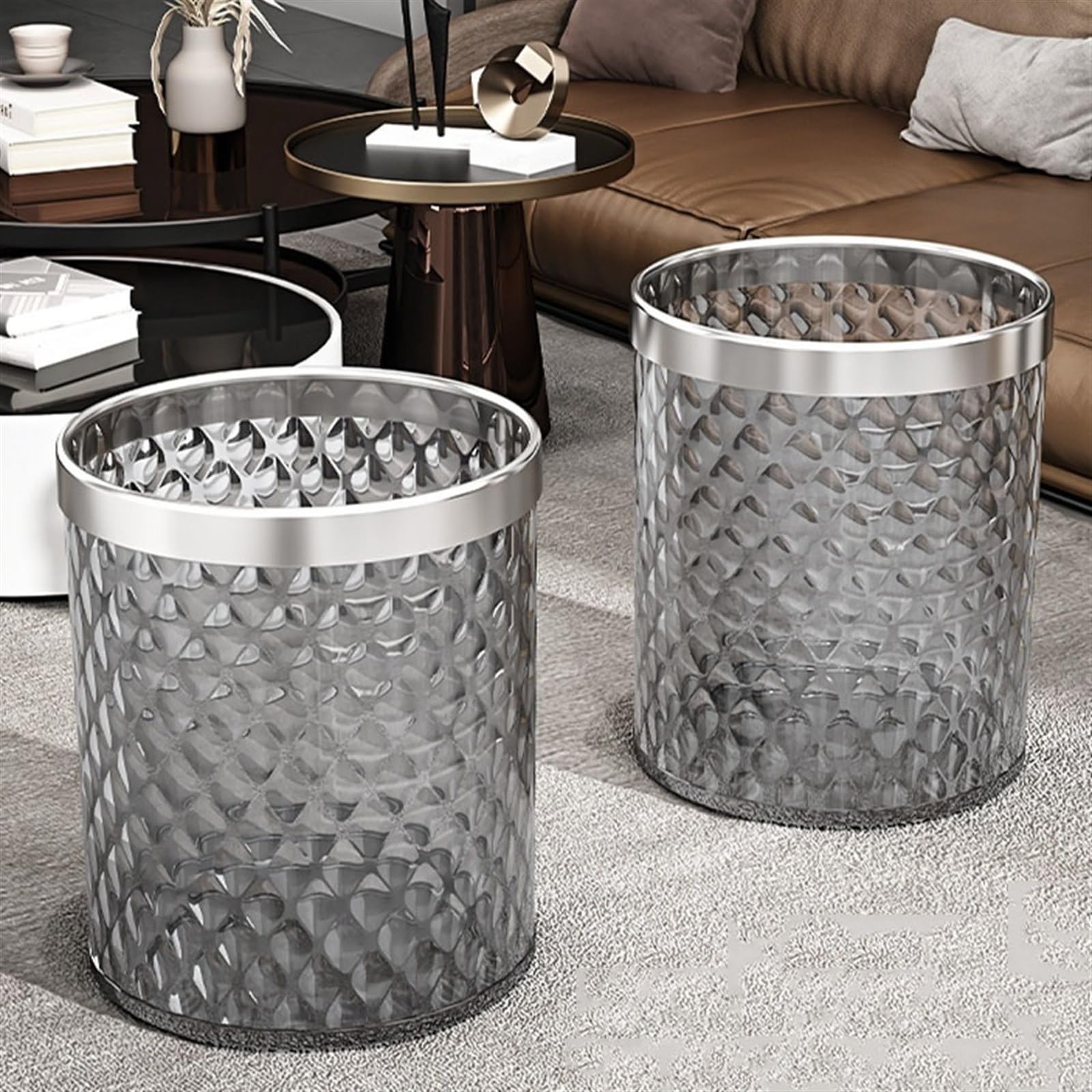 Papelera Decoración De Bote Basura Con Tapa Abierta(Champagne,S)
