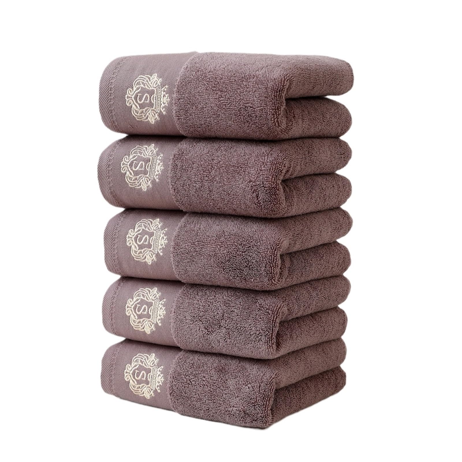 EJFCQVXZKL 5 Pack Thickened Face Towels 35×75cm, Soft Water Absorbing for Couples Daily Bathroom Use(Brown 5pcs)