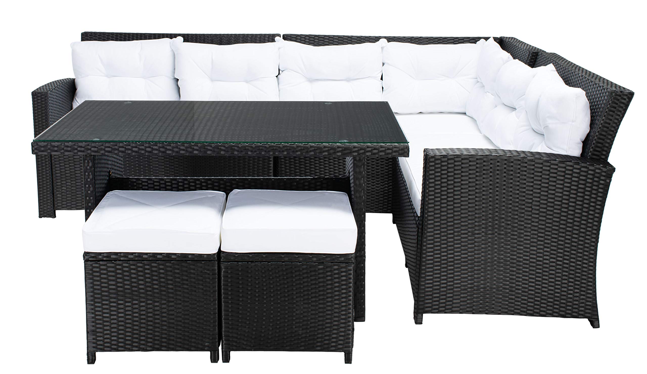 SAFAVIEH Outdoor Collection Miki Black/White Cushion Wicker 6-Piece Corner Set (Incomplete missing pieces)