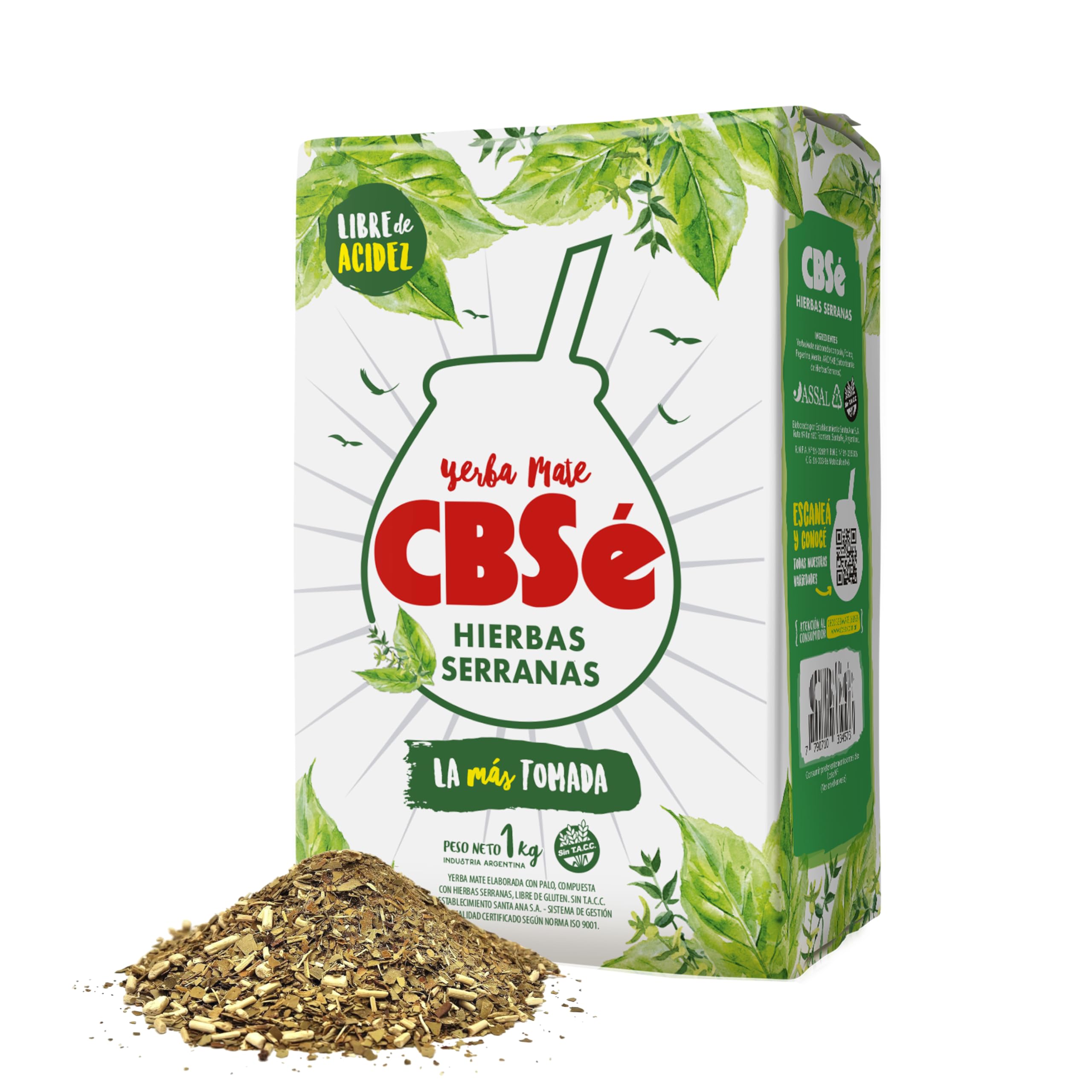 CBSe Hierbas Serranas Yerba Mate – Loose Leaf Yerba Mate Tea with Mountain Herbs, Naturally Caffeinated, Gluten-Free, 1 kg (2.2 lbs)