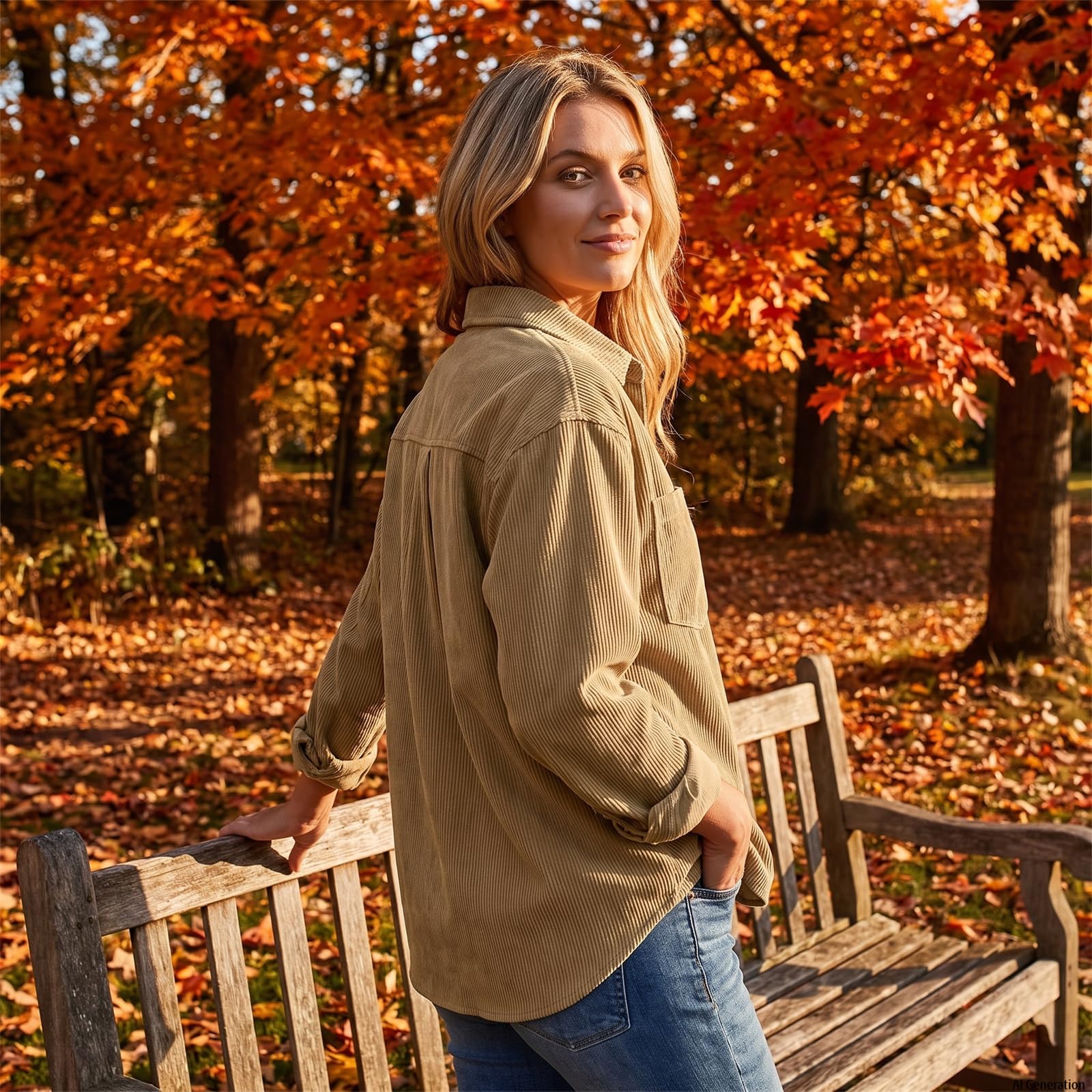 Cordbluse für Damen langärmlig mit Kragen ideal für Herbst und Freizeit