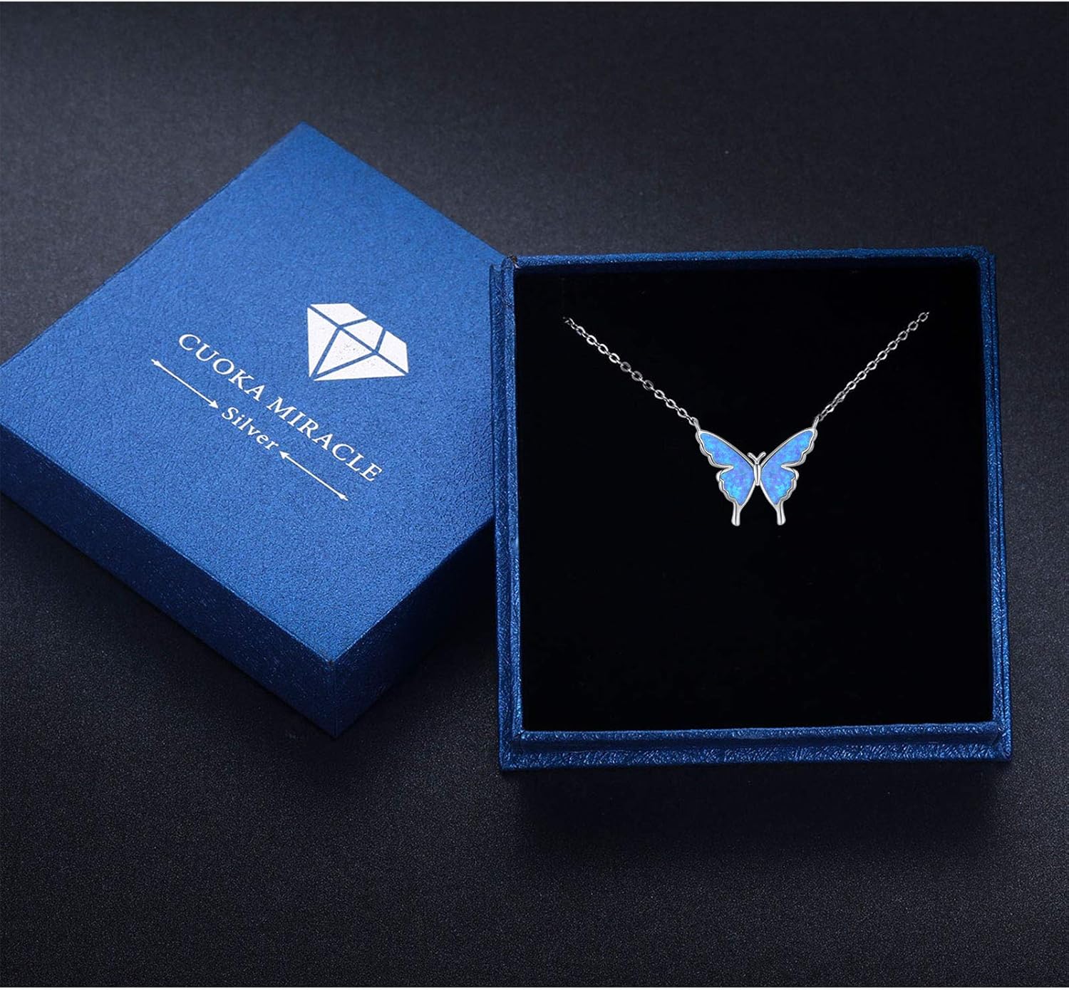 CUOKA MIRACLE Opal Butterfly Necklace for Women 925 Sterling Silver Dainty Cute Butterfly Charm Jewelry Delicate Pendant Butterfly Necklace Birthday Christmas Gift for Wife Girlfriend Mom Teen - Image 7