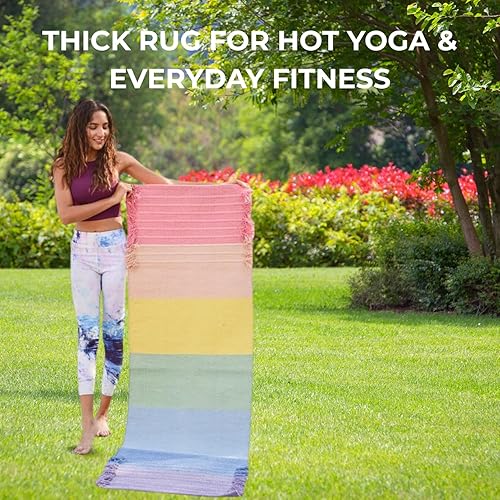 Miniatura 4 de Tapete de yoga de algodón 100% orgánico antideslizante  Alfombra ecológica tejida a mano  Antideslizante y gruesa (0.945 x 2.835 x 0.197 in) para el