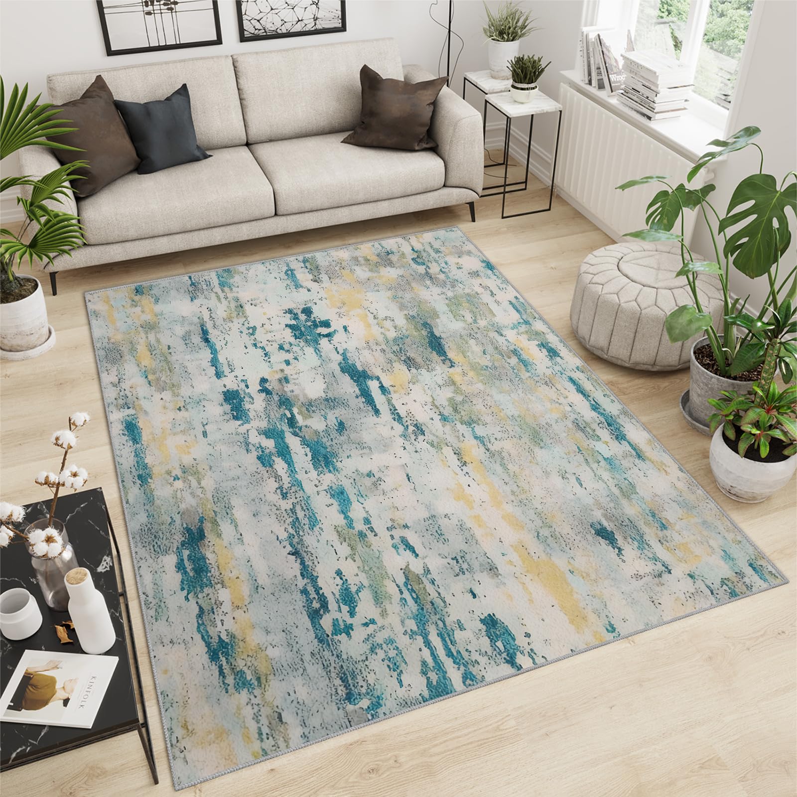 QDJKBL Area Rugs 70 X 140 Cm Camouflage Retro Bohemian, Gray Green Modern Irregular Graffiti Print Rugs for Living Room, Indoor Area Rug With Backing for Bedroom Living Room — image 1