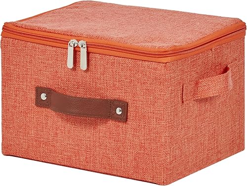 Miniatura 31 de Contenedores de almacenamiento con tapa con cremallera de tela de algodón y lino, cestas de almacenamiento con tapa, cajas plegables lavables para