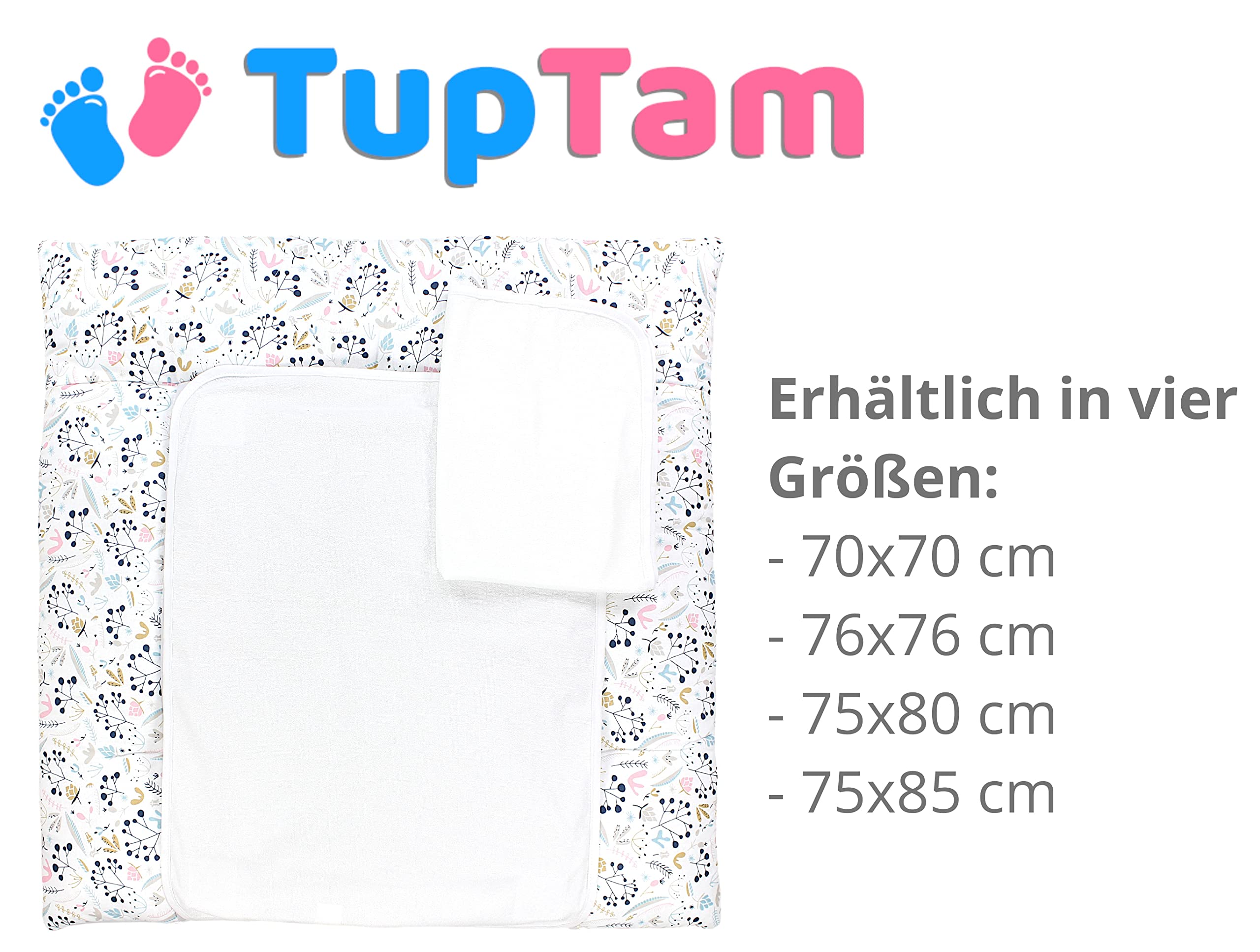 TupTam Colchón para Cambiador con 2 Cubiertas de Rizo Bebé, Rowanberry, 75 x 80 cm — view 2