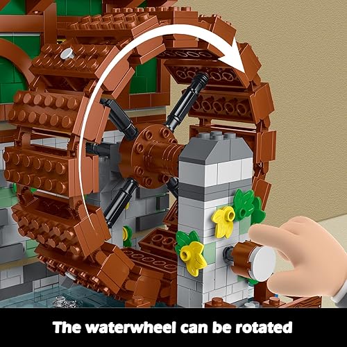 Miniatura 2 de Beberlu Kit de construcción de casas de molino de agua, ideas medievales europeas, bloques de construcción de 2312 piezas, kit de construcción de