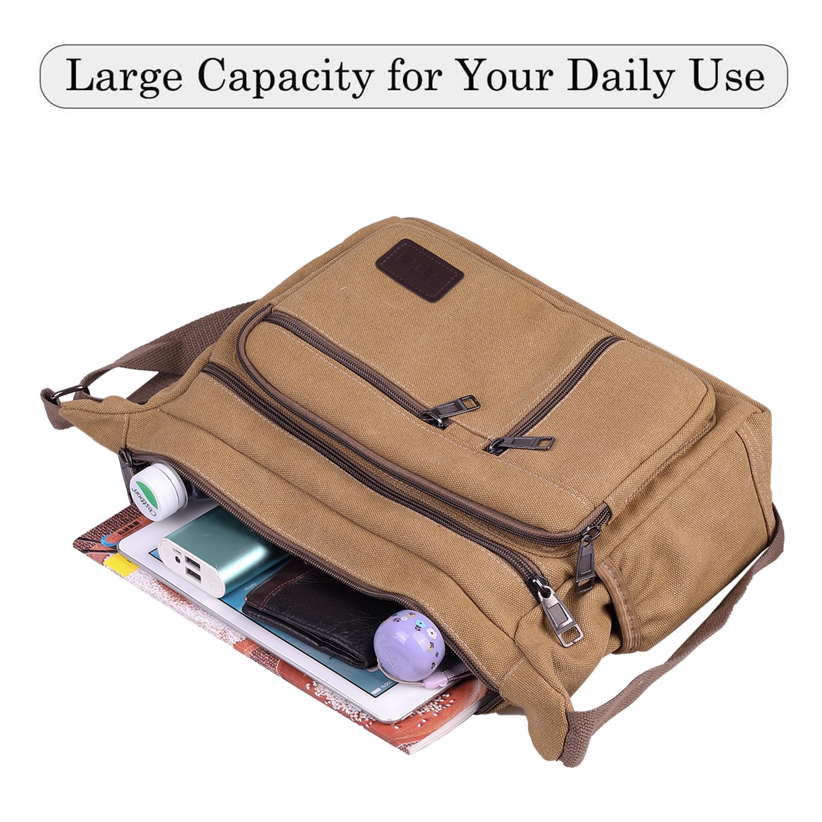 Sac Bandouillère Homme Sac Messenger Sac d'école Unisexe Vintage Canvas Sac Bandouliere Hommes Imperméable Pochette Téléphone pour Voyage Loisir Sport