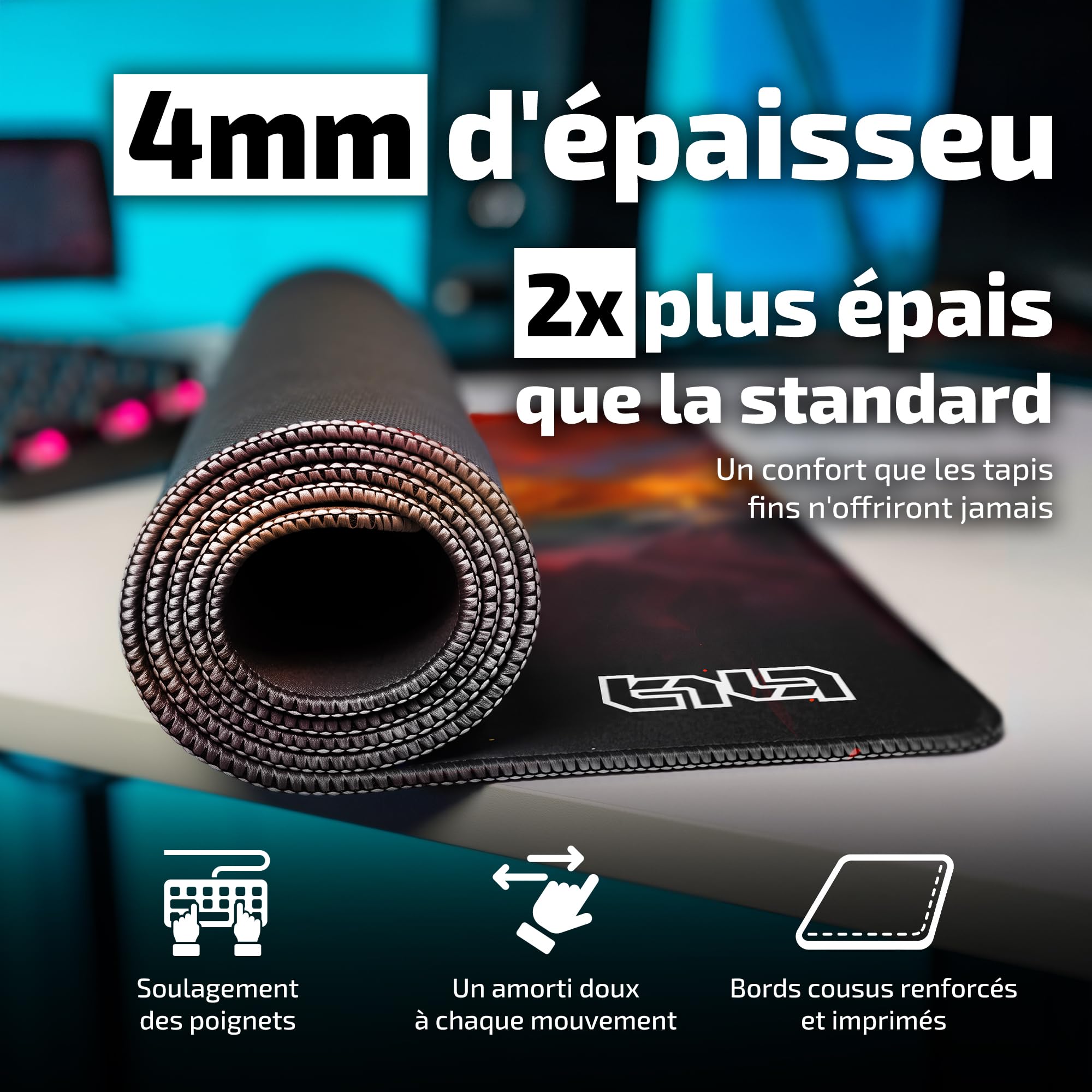 Tilt Grand Tapis de Souris Gamer XXL 90x40 cm | Tapis de Bureau Gaming Anti-Dérapant | Mouse Pad Imperméable pour PC et Accessoires Gaming | Tapis de Clavier (Dragon's Wrath)