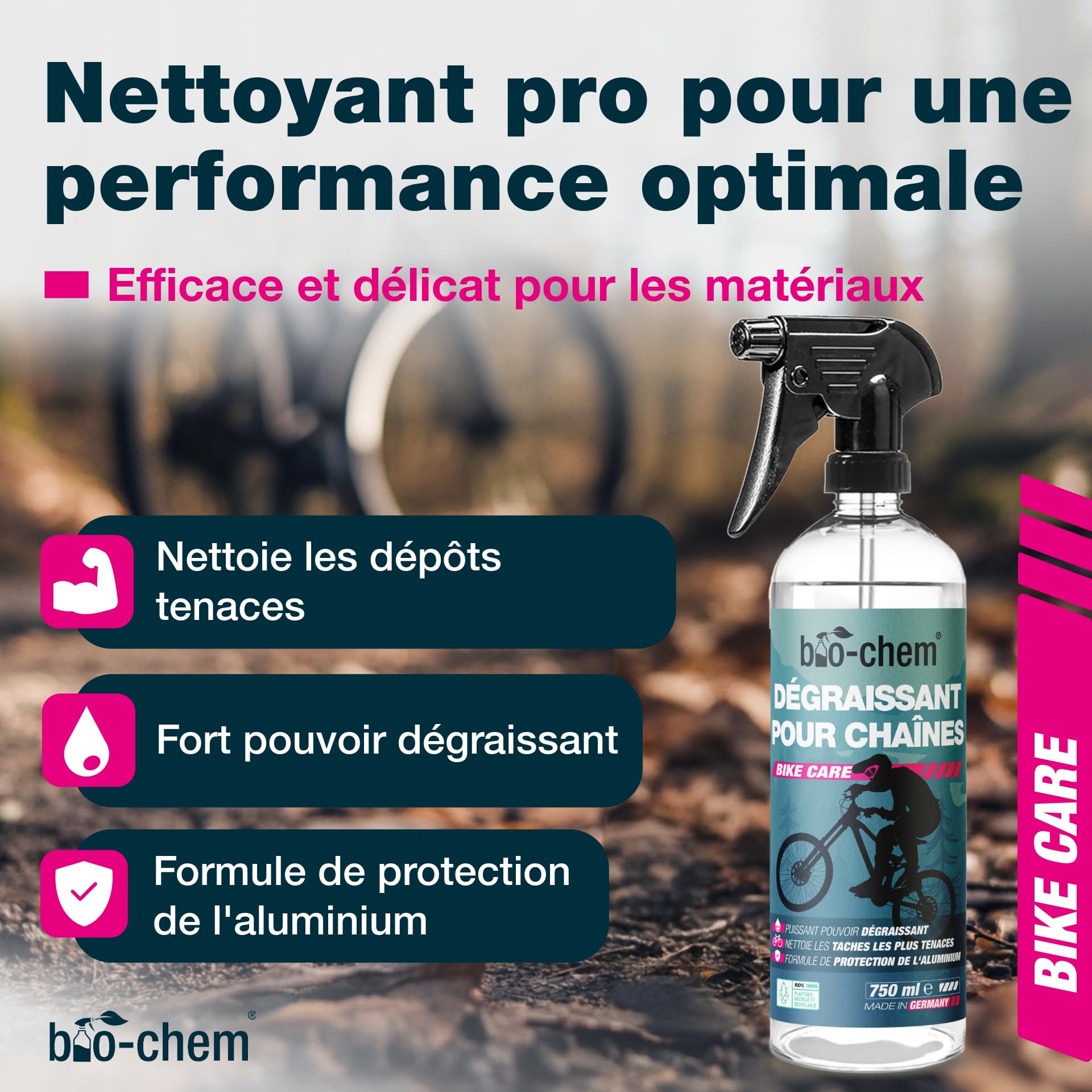 bio-chem Nettoyant pour chaine de vélo 0,75L + brosses + chiffon | Degraissant chaines velos de route, vtt - Produit écologique de nettoyage transmission bicyclette, velo route