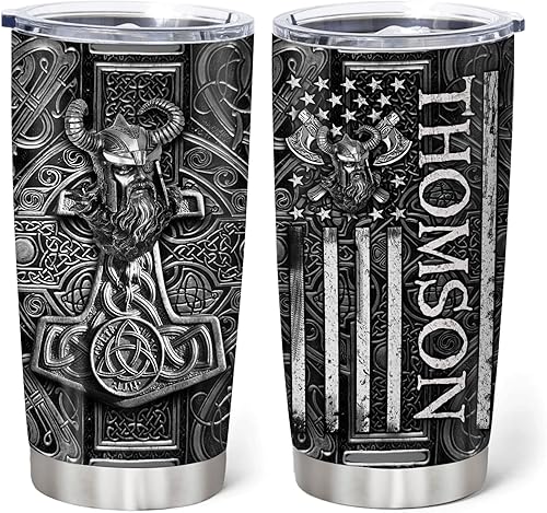 Hyturtle Vaso vikingo personalizado de acero inoxidable celta de los Vikings Celta, taza de viaje para café con tapa, 20 onzas, 30  Nombre