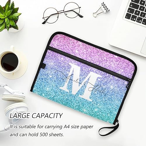 Miniatura 6 de Kcldeci Carpetas de archivos A4 personalizadas con purpurina rosa y azul personalizada, carpetas organizadoras de archivos de acordeón con