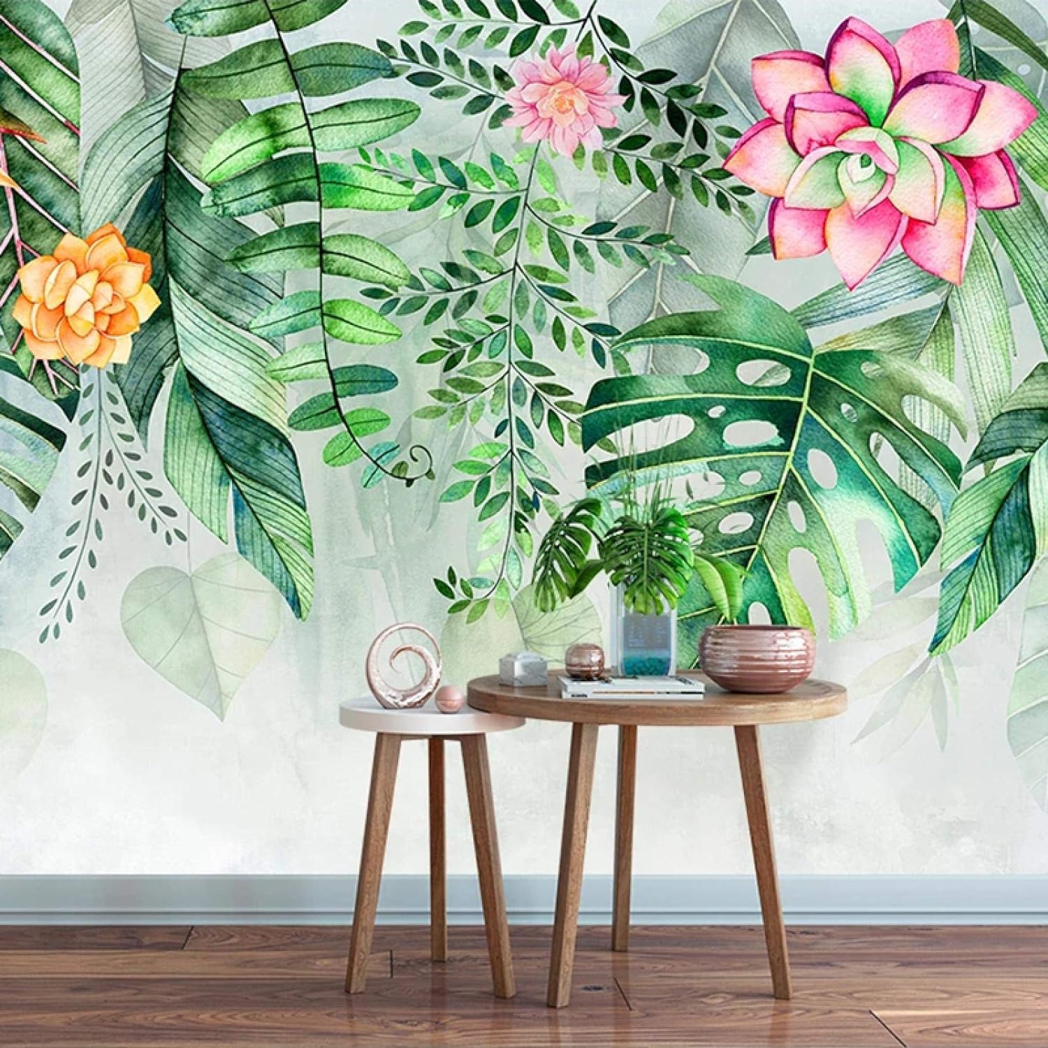 Papier peint soie gaufrée plante tropicale 3D haut de gamme 150x105cm