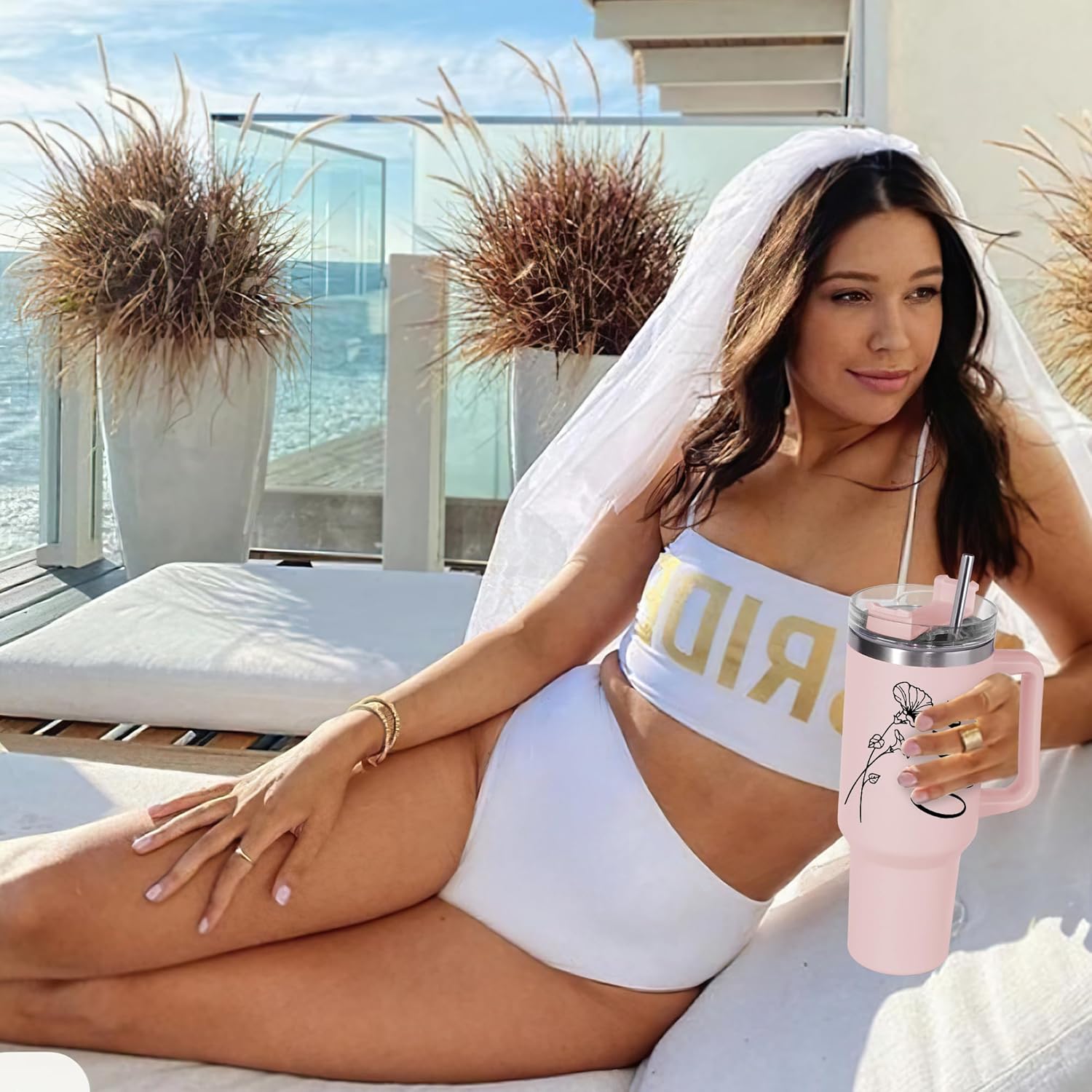 Personalized 40 oz Tumbler with Handle and Straw,Custom Bride & Bridesmaid Gift,Insulated Stainless Steel Travel Coffee Mug Customized Water Cups with Name for Wedding - Image 5