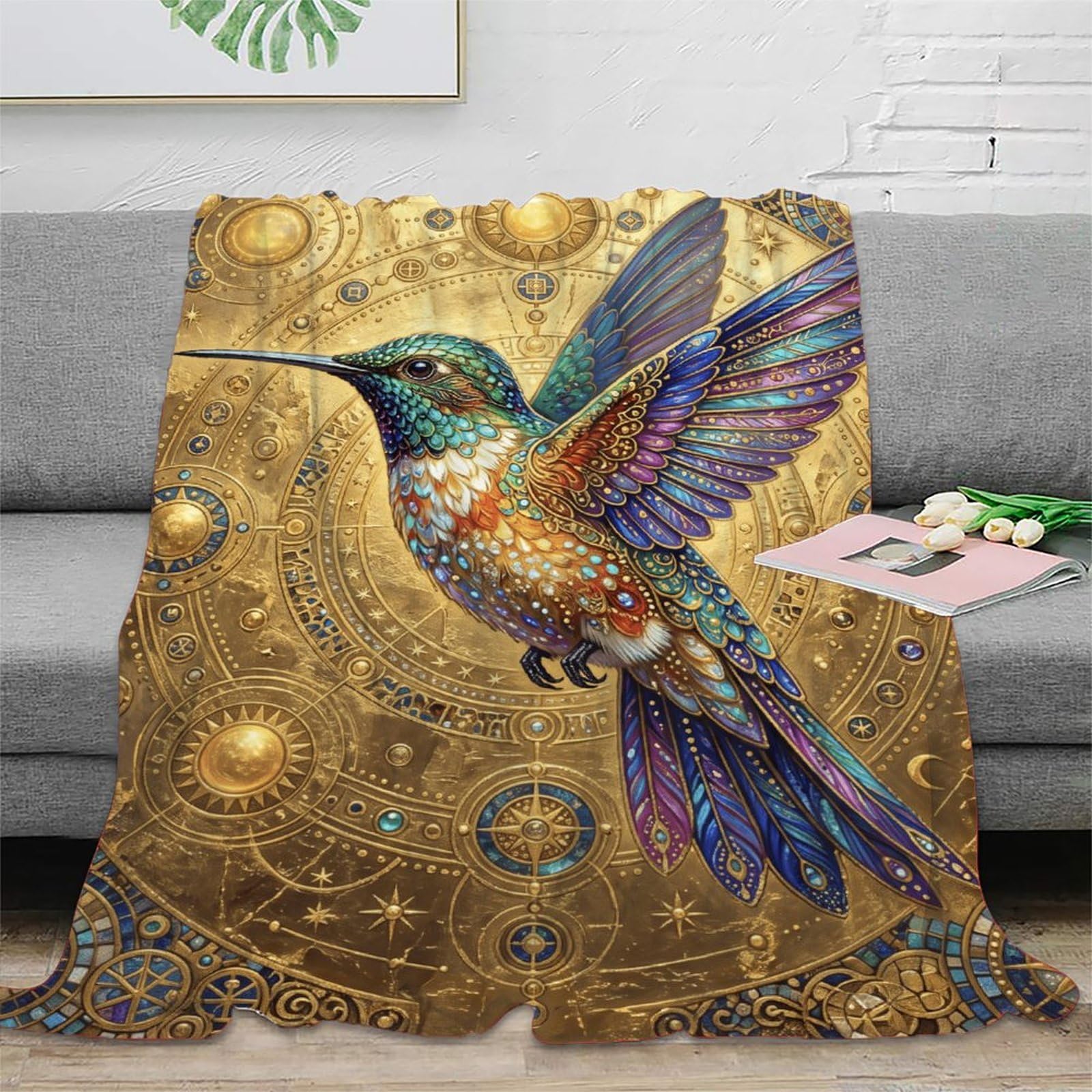 H3B8U2Y5 Hummingbird Celestial Throw Blanket, Ornamental Bird, Sofa