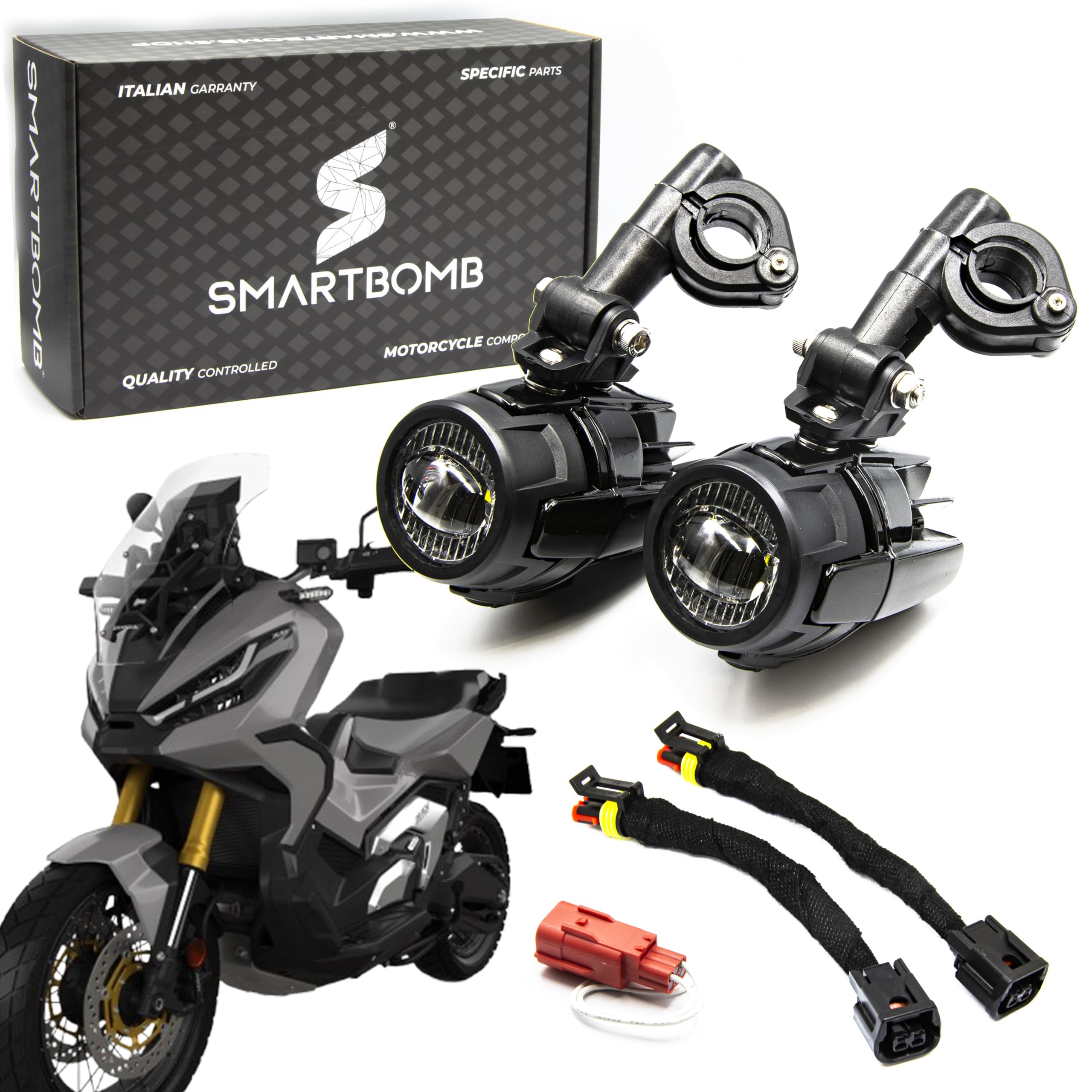 Smartbomb Kit Faretti fendinebbia connettori specifici 40w omologati X-ADV 2025 IN POI + staffe regolabili abs + connettore attivazione