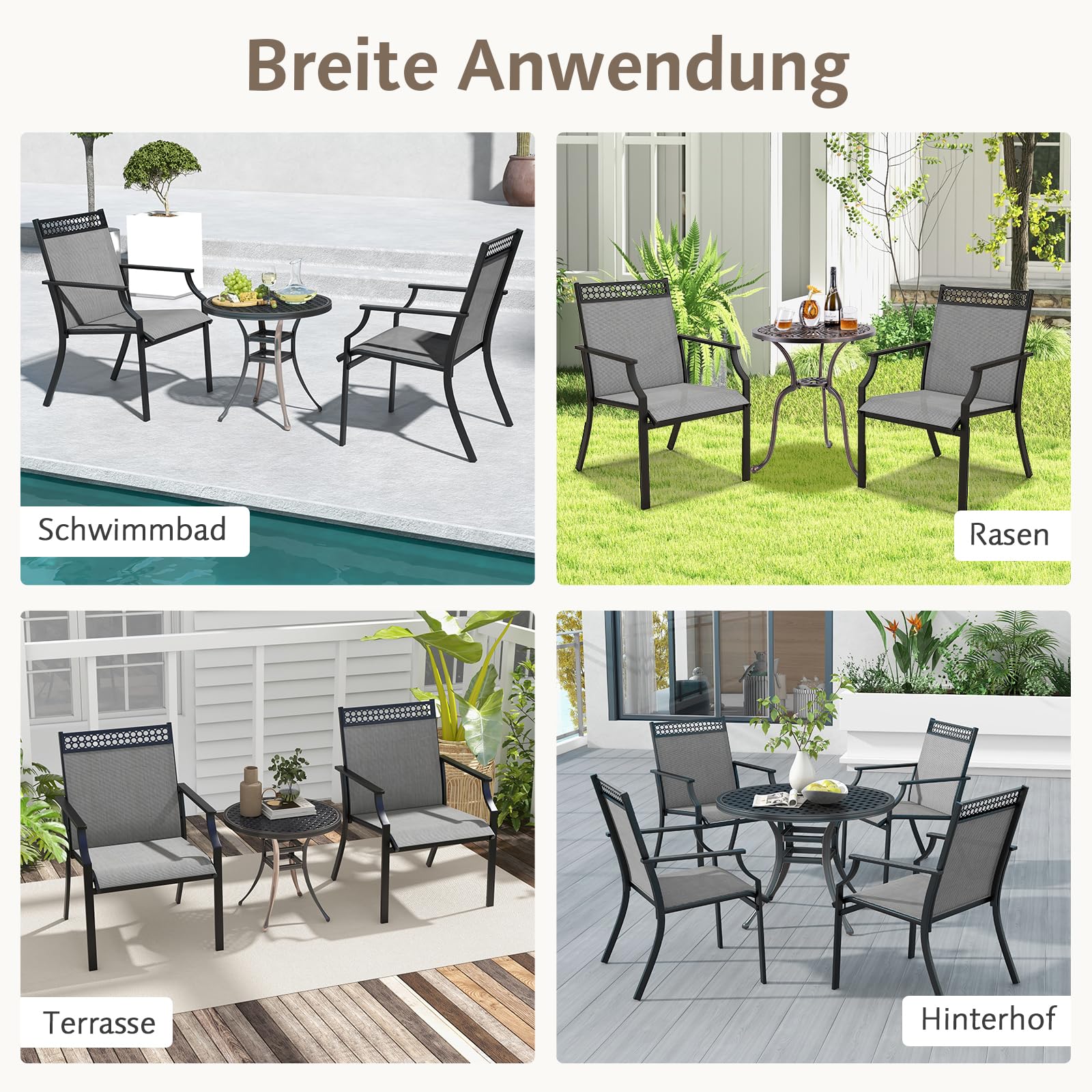 GOPLUS Gartenstühle 2er Set – Balkonstuhl Mit Armlehnen, 200 Kg Belastbar, Metallrahmen, Schwarz