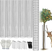 Budiwati 6-Pack Metal Tree Trunk Guards 48"x13.7" - Deer Rabbit Proof Mesh Protectors with Stakes Ties Gloves for Saplings