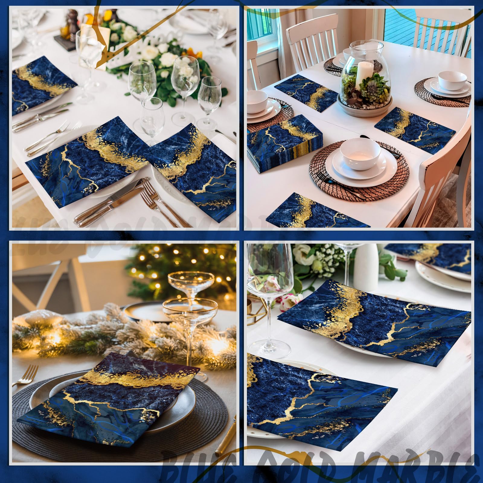 Geyoga 200 servilletas de invitados de mármol azul dorado de 2 capas con temática de mármol, toallas de mano desechables, servilletas de papel decorativas para bufé, cocina, baño, cumpleaños, novia,