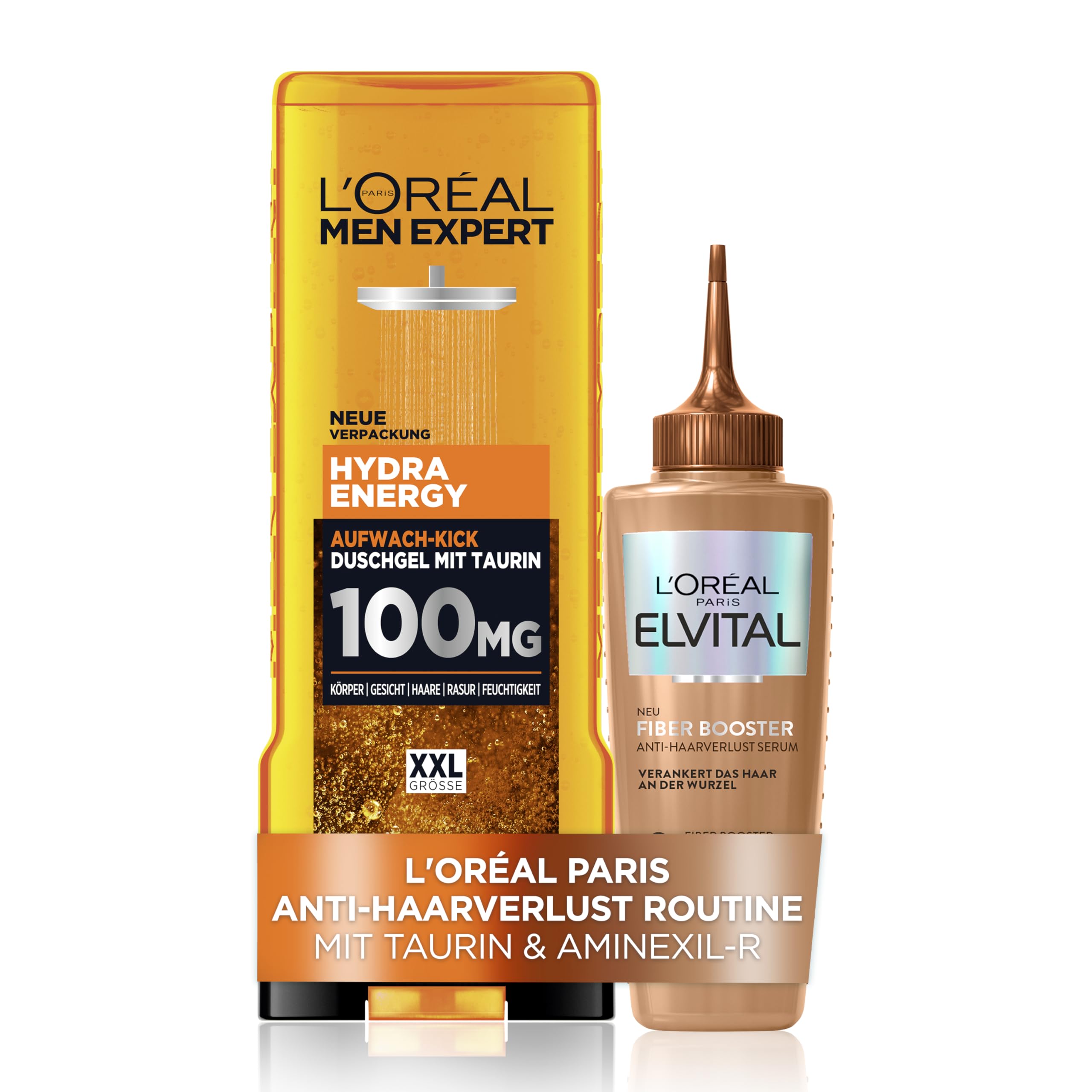 L’Oréal Paris Anti-Haarverlust Set für Männer, Mit Fiber Booster Serum & XXL 5in1 Duschgel, Gegen Haarausfall, Für dichteres & stärkeres Haar, Mit Taurin und Aminexil-R, [Amazon Exclusive], 2-teilig