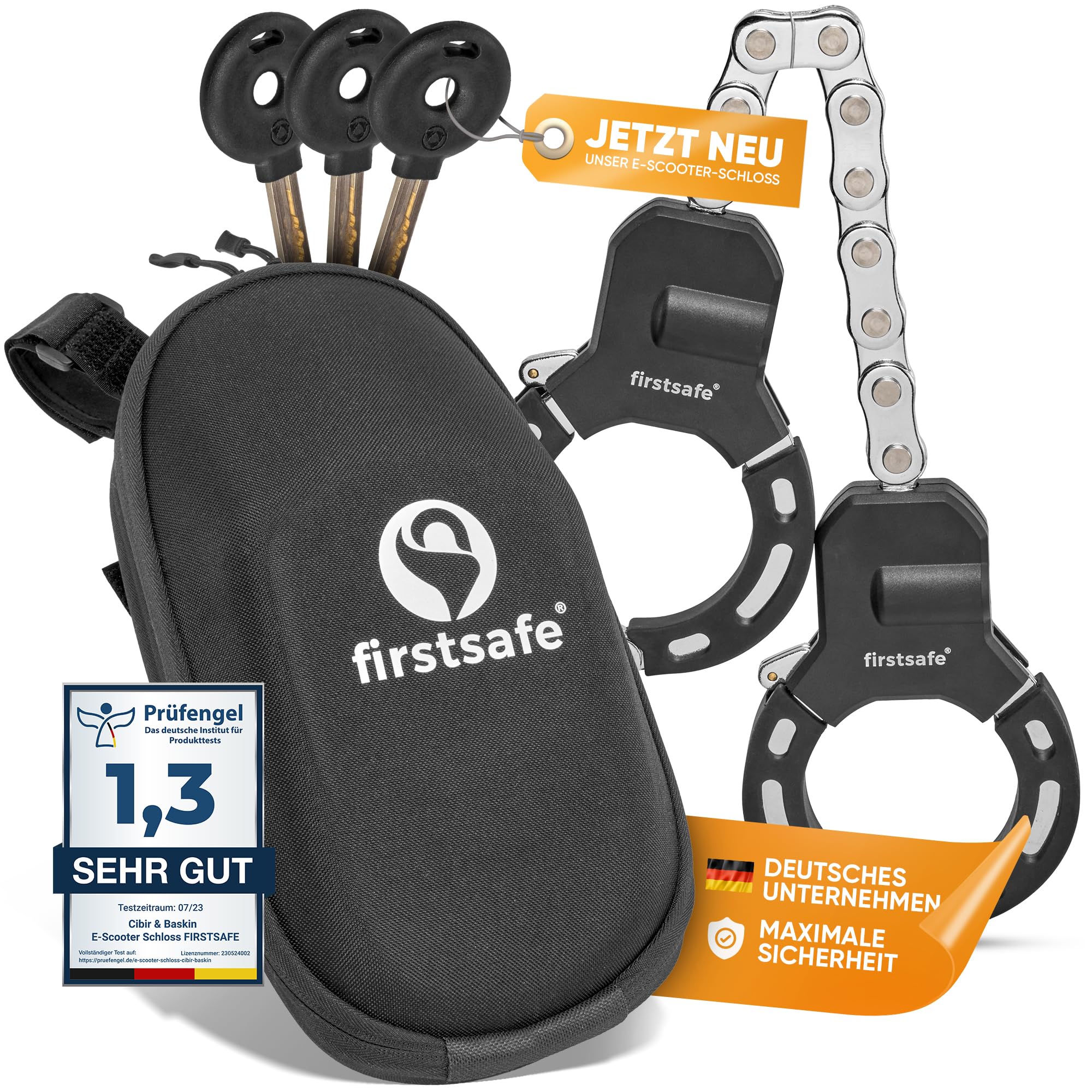 Lucchetto Per Monopattino Elettrico Firstsafe Con Cavo In Acciaio A3 Resistente Al Taglio, Rivestimento In Silicio Antigraffio, A Forma Di Manette