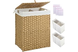 Greenstell Two Section Large Laundry Basket with Removable Liner Bags Wicker Laundry Hamper 110L
