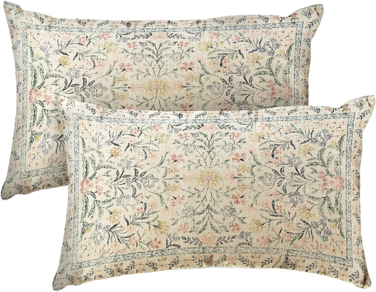 YOZHAKOU Boho Floral Pillow Covers 12x20Set of 2,Beige