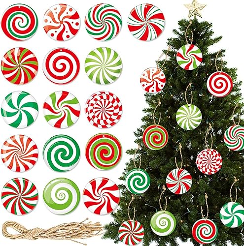 32 colgantes de dulces coloridos, adornos clásicos para árbol de Navidad con cuerdas, suministros de decoración de árbol de Navidad para interiores