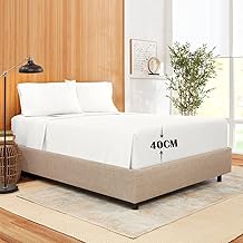 100% Egyptian Cotton 400 Thread Count 16"/40CM Extra Deep Fitted Sheet Set with 2 Pillow Case, Luxury Soft King Size Fitted Sheets Single Small Double Super King Bedsheets(King, White)