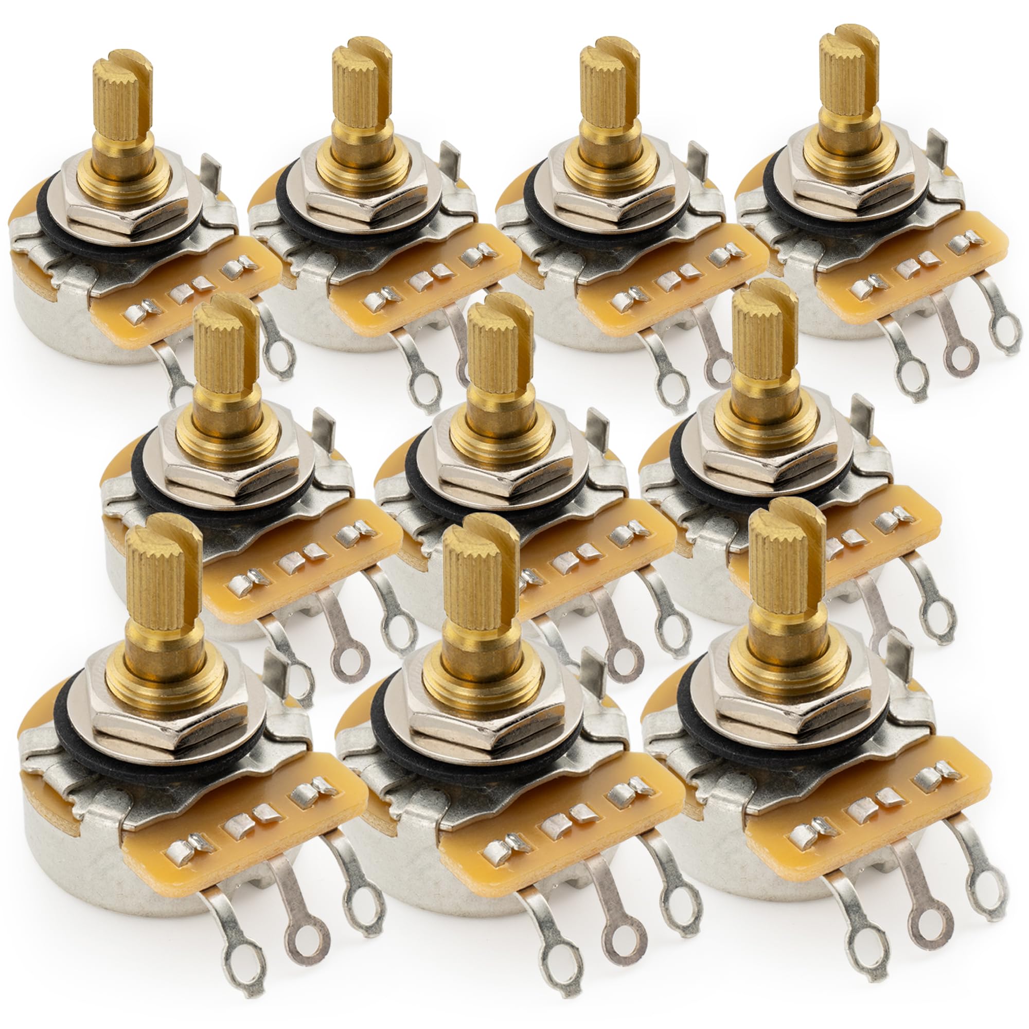 CTS 450G No-Load A250K Pots Brass Short Split Shaft 1/4 Inch 10% Audio Taper Potentiometers for Electric Guitar Bass (Set of 10)