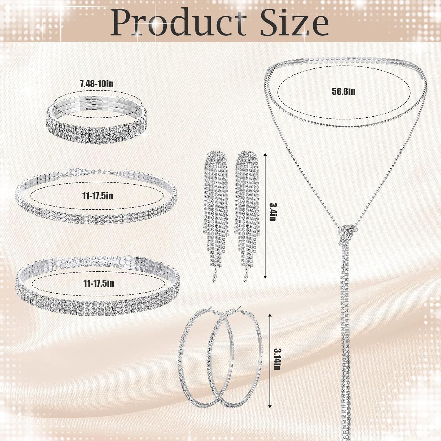 Chicingyou 7pcs Women Rhinestone Jewelry Set Wedding Triangle Bling Evening Clutch Bag Silver Rhinestone Necklace Bracelet Crystal Dangle Fringe Earrings for Wedding Bridal Jewelry Valentines Party