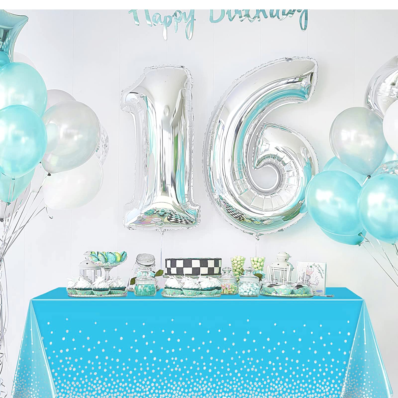 GuoZhiXin Disposable Party Tablecloth - Blue & Silver Confetti Print, 54x108 Inches For Birthdays & Showers - View #4