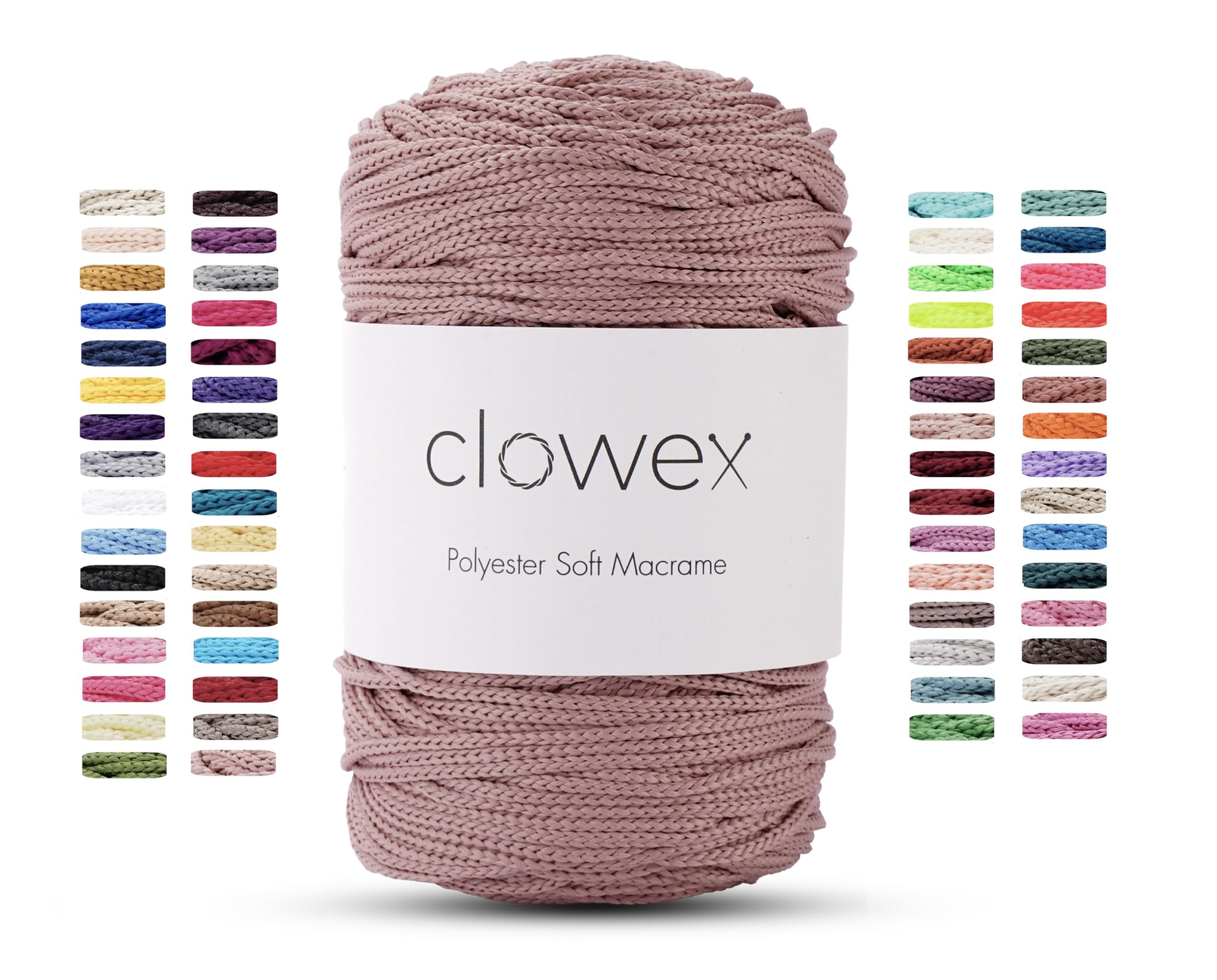 Clowex Polyester Soft Macrame Cord 2.5-3mm, 191 Yards x 1/9 inc Turkish Polyester Rope, Braided Macrame Yarn for DIY Crafts, Plant Hanger, Wall Hanging, Macrame Bag
